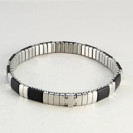 Men's black bracelet with steel cross