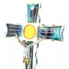 Crucifix en verre coloré et doré avec Jésus Christ en métal