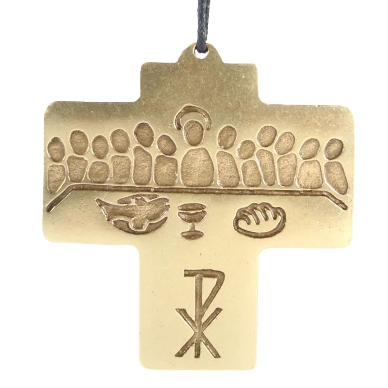 Croce in bronzo con rappresentazione astratta dell'Ultima Cena 8cm