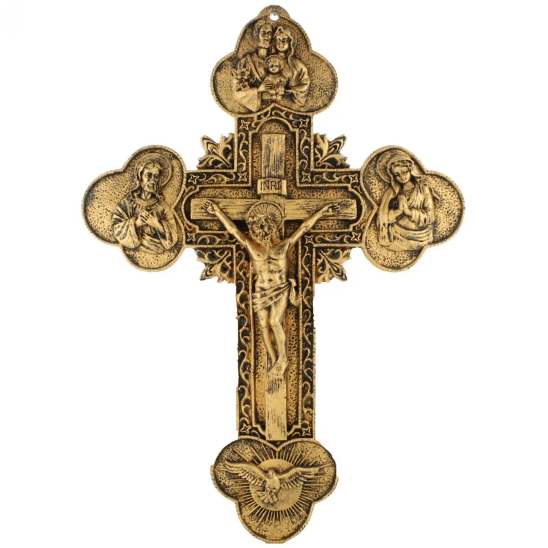 Gilded resin Crucifix of the Holy Family 36cm