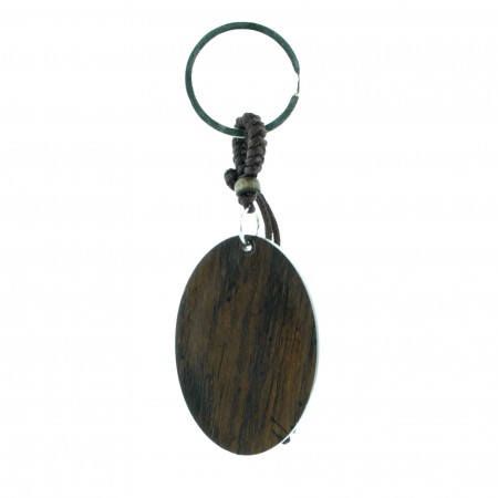 Porte clé ovale avec image de l'Apparition de Lourdes et boîte
