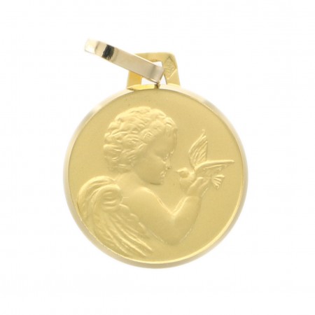 Médaille d'Ange à la Colombe en Or 18 carats 14 mm
