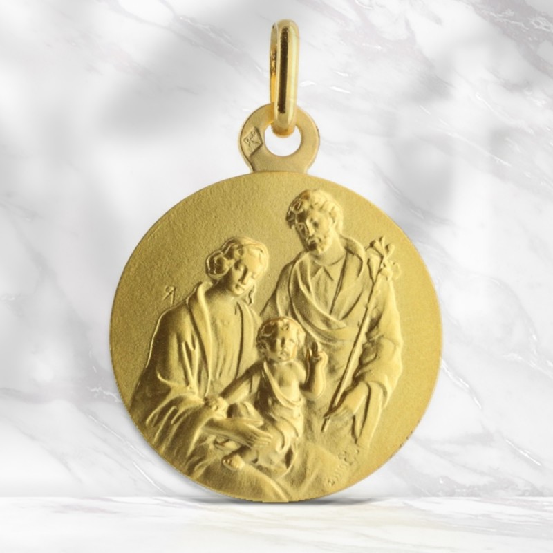 Medaglia di Oro 9 carati della Santa Famiglia 18mm con incisione personalizzata