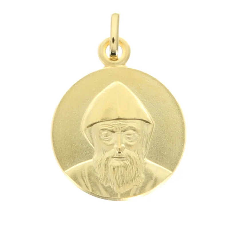 Médaille de Saint Charbel de 16mm plaqué or avec Gravure Personnalisée
