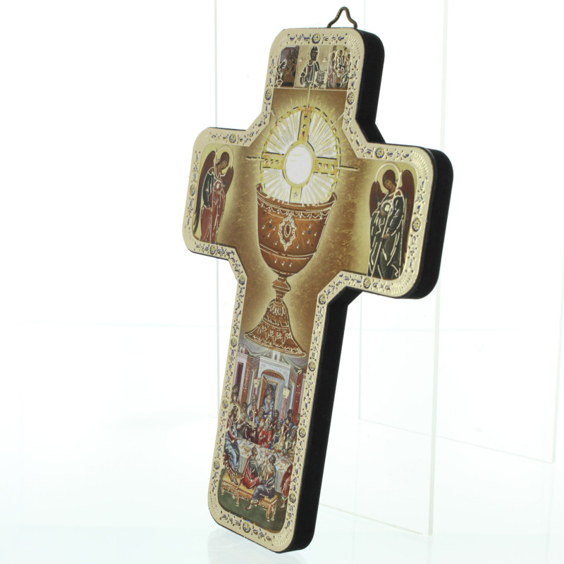 Grande Croix Vintage Style Byzantin En étain Doré Avec Strass - 55x80mm - Occasion - Fabriquée En France