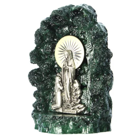 Statue de l'Apparition - Grotte en résine verte - Vierge Marie et Bernadette en Métal