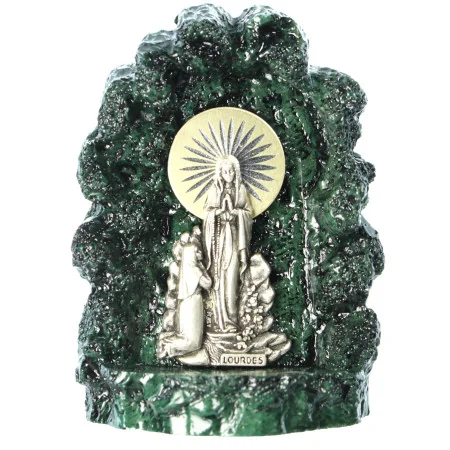 Statue de l'Apparition - Grotte en résine verte - Vierge Marie et Bernadette en Métal