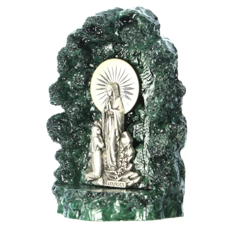 Statue de l'Apparition - Grotte en résine verte - Vierge Marie et Bernadette en Métal
