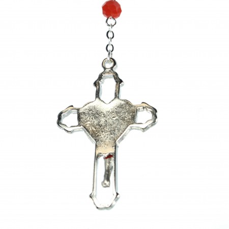 Chapelet Sacré Coeur de Jésus en verre rouge 5 dizaines avec sa boite illustrée