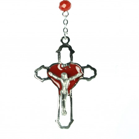 Chapelet Sacré Coeur de Jésus en verre rouge 5 dizaines avec sa boite illustrée