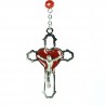 Chapelet Sacré Coeur de Jésus en verre rouge 5 dizaines avec sa boite illustrée