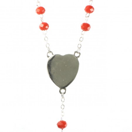 Chapelet Sacré Coeur de Jésus en verre rouge 5 dizaines avec sa boite illustrée