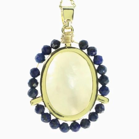Our Lady of Grace necklace with Lapis Lazuli stones and gold-plated metal