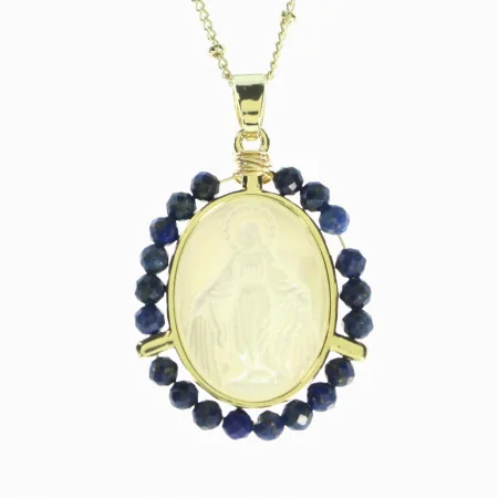Our Lady of Grace necklace with Lapis Lazuli stones and gold-plated metal