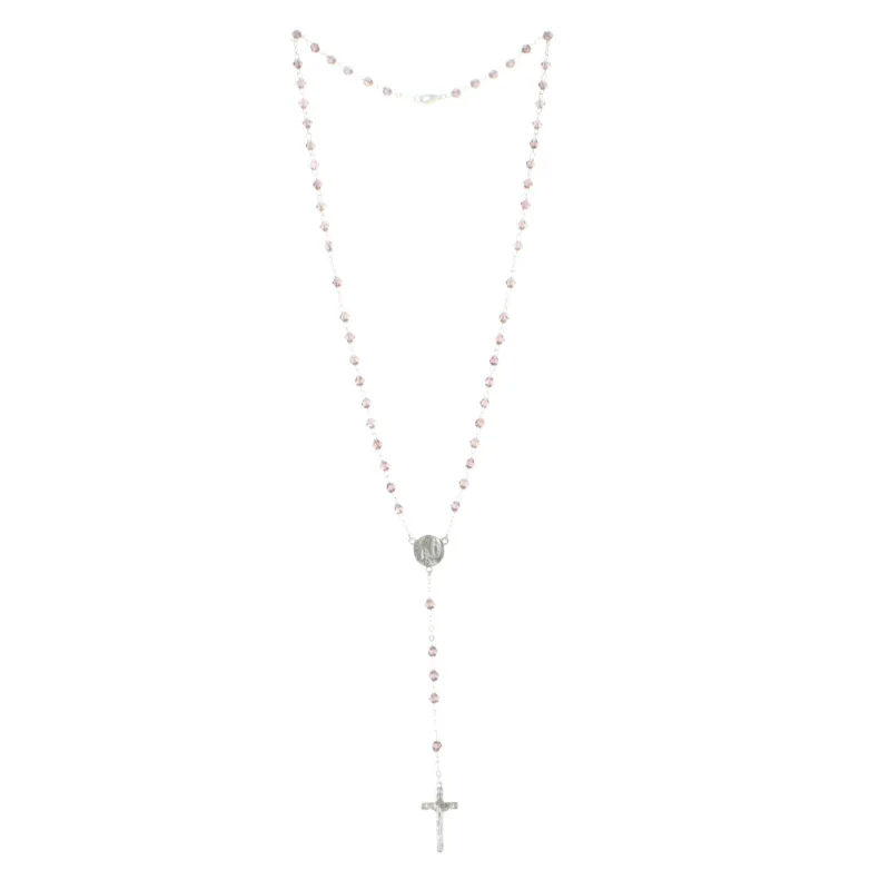 Rosario dell'apparizione in argento con grani di cristallo colorato da 4 mm
