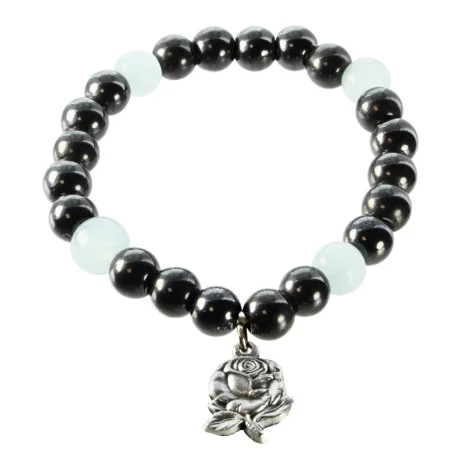 Hematite and coloured pearl bracelet with medal of the Apparition of Lourdes
