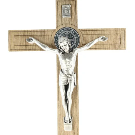 Wooden Crucifix of Saint Benedict on a stand 22cm