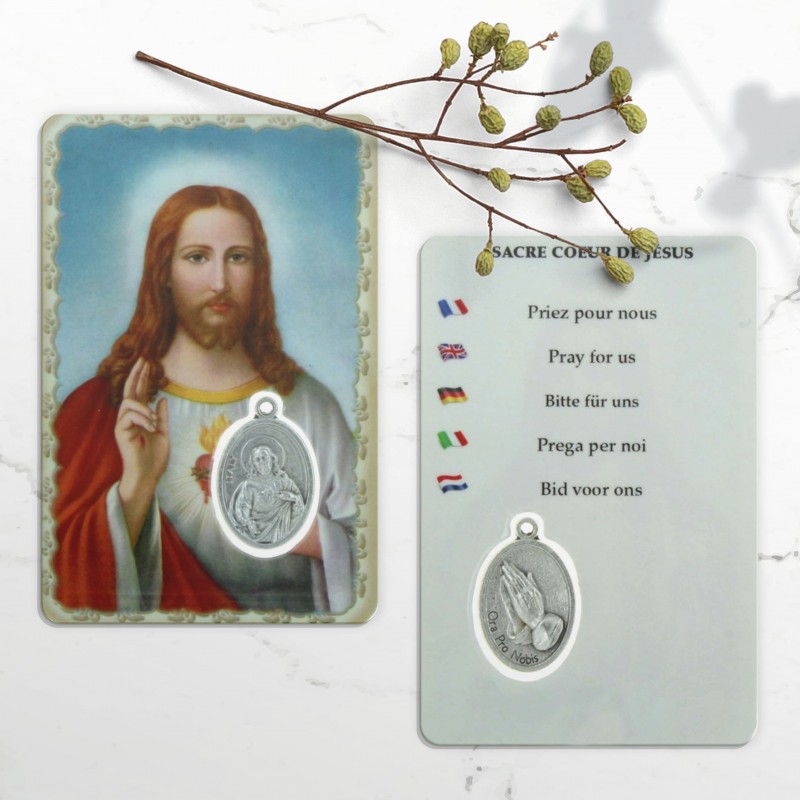 Image religieuse Sacré Coeur de Jésus avec une médaille
