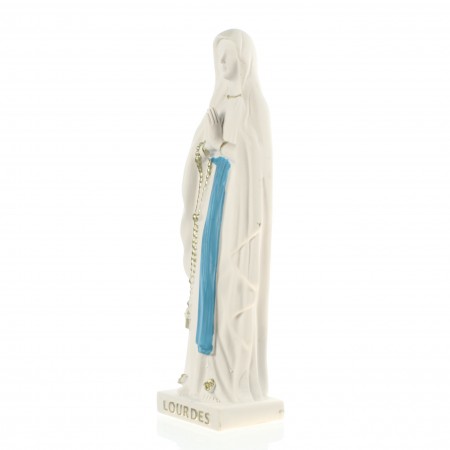 Statua della Madonna di 10 cm in resina bianca e blu