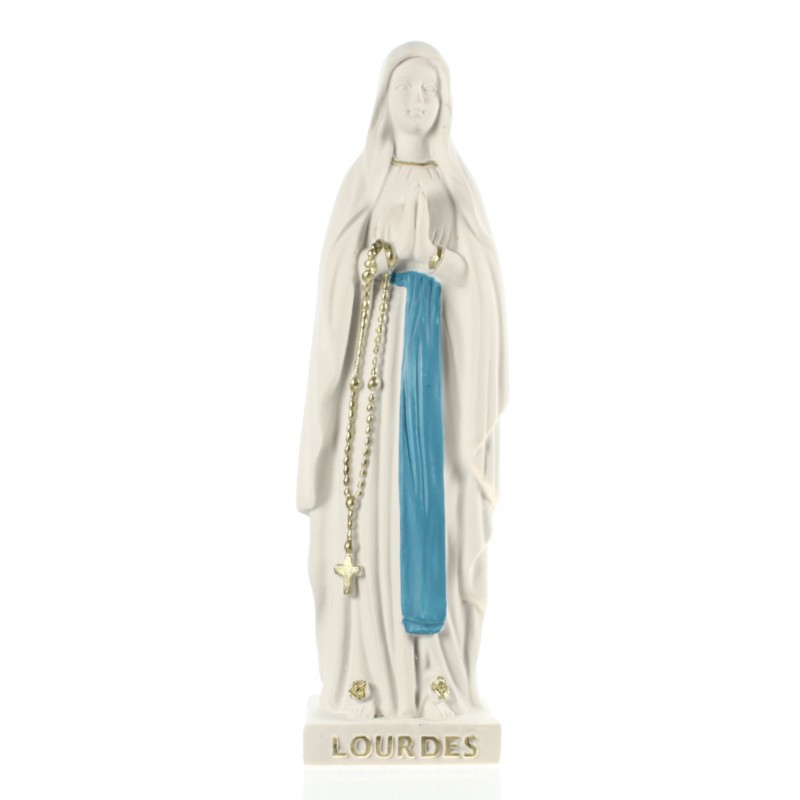 Statue de la Vierge de Lourdes Blanche et Bleu de 10 cm en résine