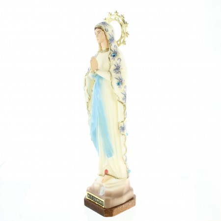 Statue de 21cm résine de Notre Dame de Lourdes avec un manteau de fleurs