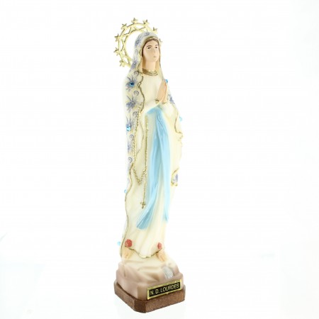 Statue de 21cm résine de Notre Dame de Lourdes avec un manteau de fleurs