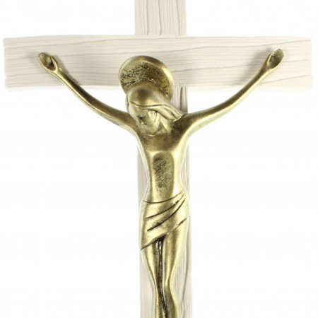 Crocifisso bianco e Cristo dorato in resina da 23 cm