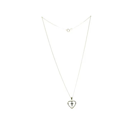 Pendentif en Plaqué Or d'une Croix dans un Coeur avec des strass