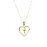 Pendentif en Plaqué Or d'une Croix dans un Coeur avec des strass