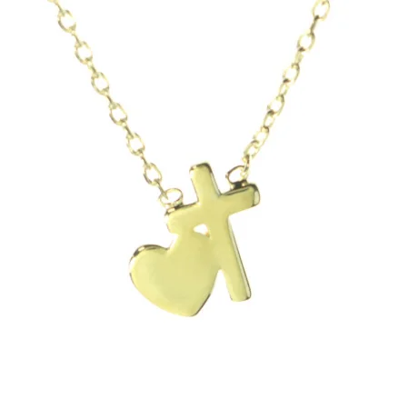 Collier en Plaqué Or Croix et Coeur
