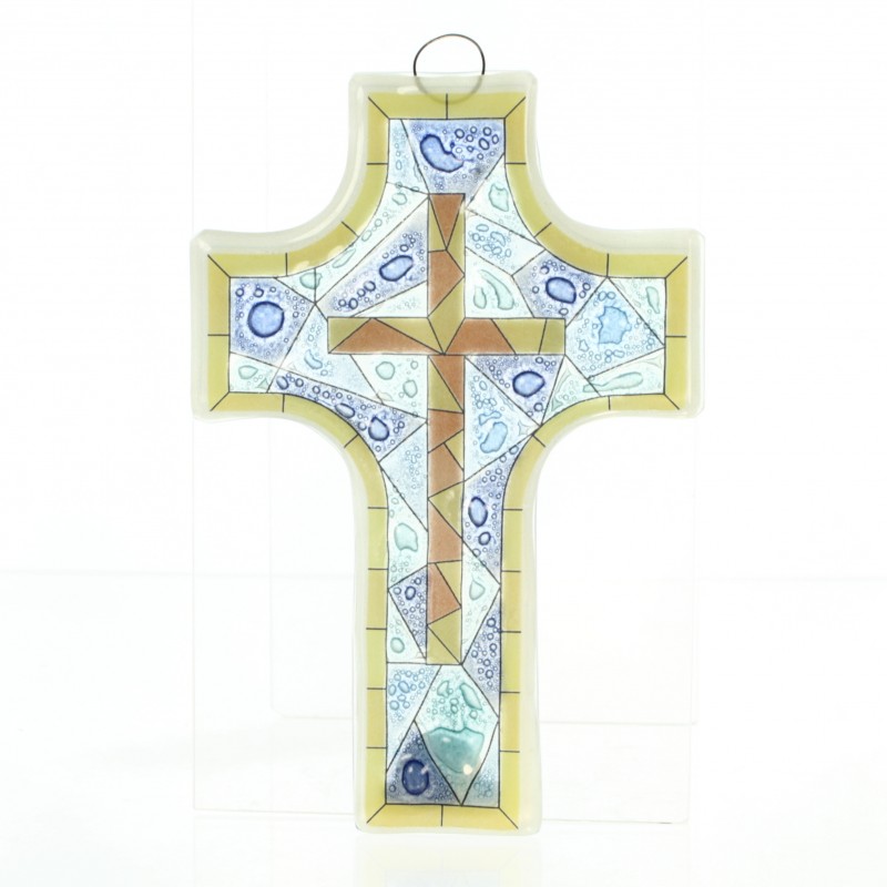 Croce religiosa in vetro colorato 8x12cm