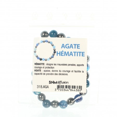 Bracciale in ematite e agata blu con croce in metallo