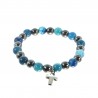 Bracciale in ematite e agata blu con croce in metallo