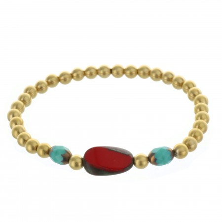 Bracelet fantaisie, perles dorées et pierres véritables