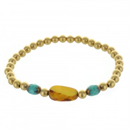 Bracelet fantaisie, perles dorées et pierres véritables