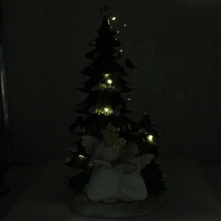 Statua di Angeli e Albero di Natale Luminoso in Resina 36cm