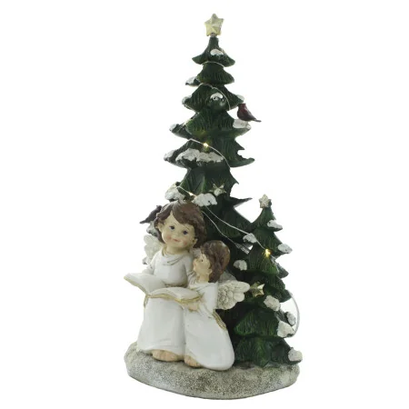 Statua di Angeli e Albero di Natale Luminoso in Resina 36cm