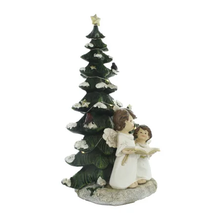 Statua di Angeli e Albero di Natale Luminoso in Resina 36cm
