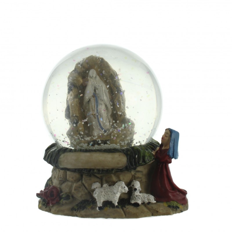 Boule à neige de Notre Dame de Lourdes avec Bernadette de 9,5cm