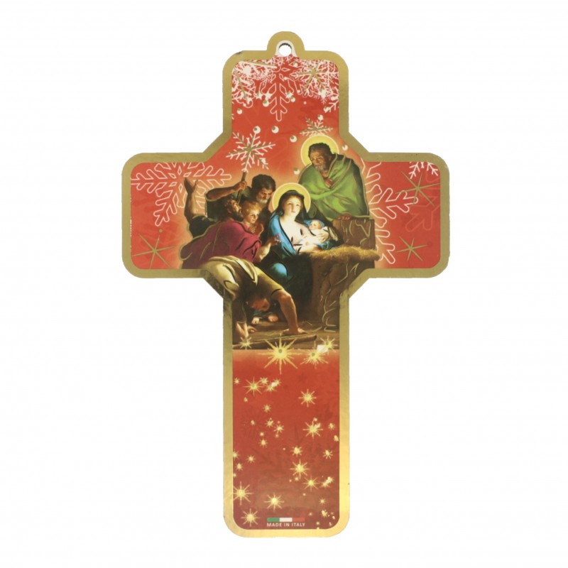 Croce natalizia con la Sacra Famiglia in legno