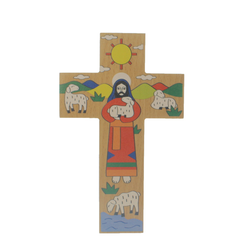 Croce di Gesù Buon Pastore in legno 15 cm