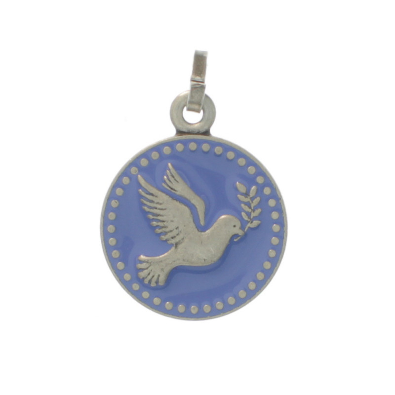 Médaille Colombe du Saint Esprit argentée et bleu 18mm
