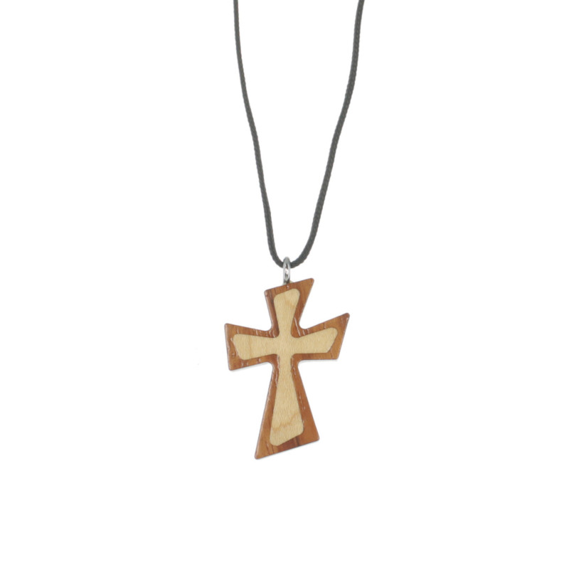 Collier avec Croix en bois d'érable deux tons