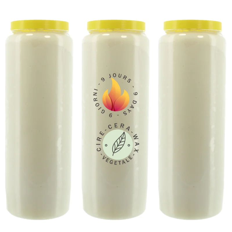3 candele bianche da novena in cera vegetale
