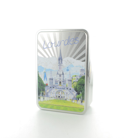 Confezione regalo, scatola per biscotti con vista Basilica di Lourdes 210 g di biscotti Sablés