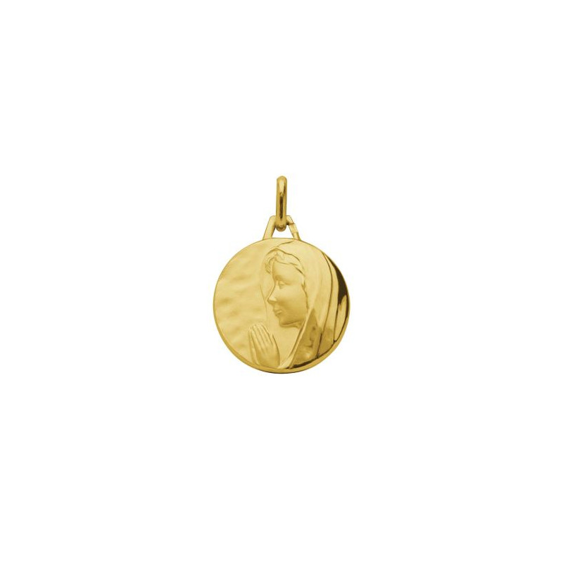 Medaglia placcata in oro 16mm con la Madonna di profilo con incisione personalizzata