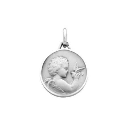 Médaille en argent d'un Ange avec une Colombe 16mm
