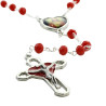 Chapelet Sacré Coeur de Jésus en verre rouge 5 dizaines avec sa boite illustrée