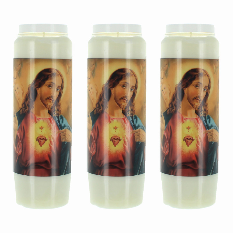 Set di 3 candele novena Sacro Cuore di Gesù 17,5 cm