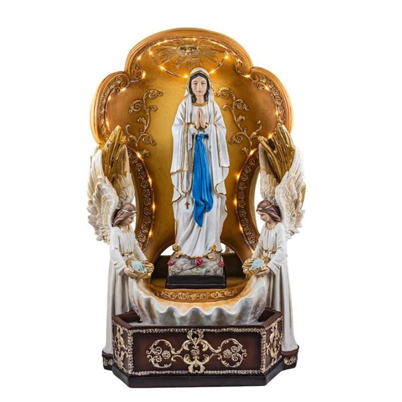 Fontaine de la Vierge de Lourdes avec anges et lumière